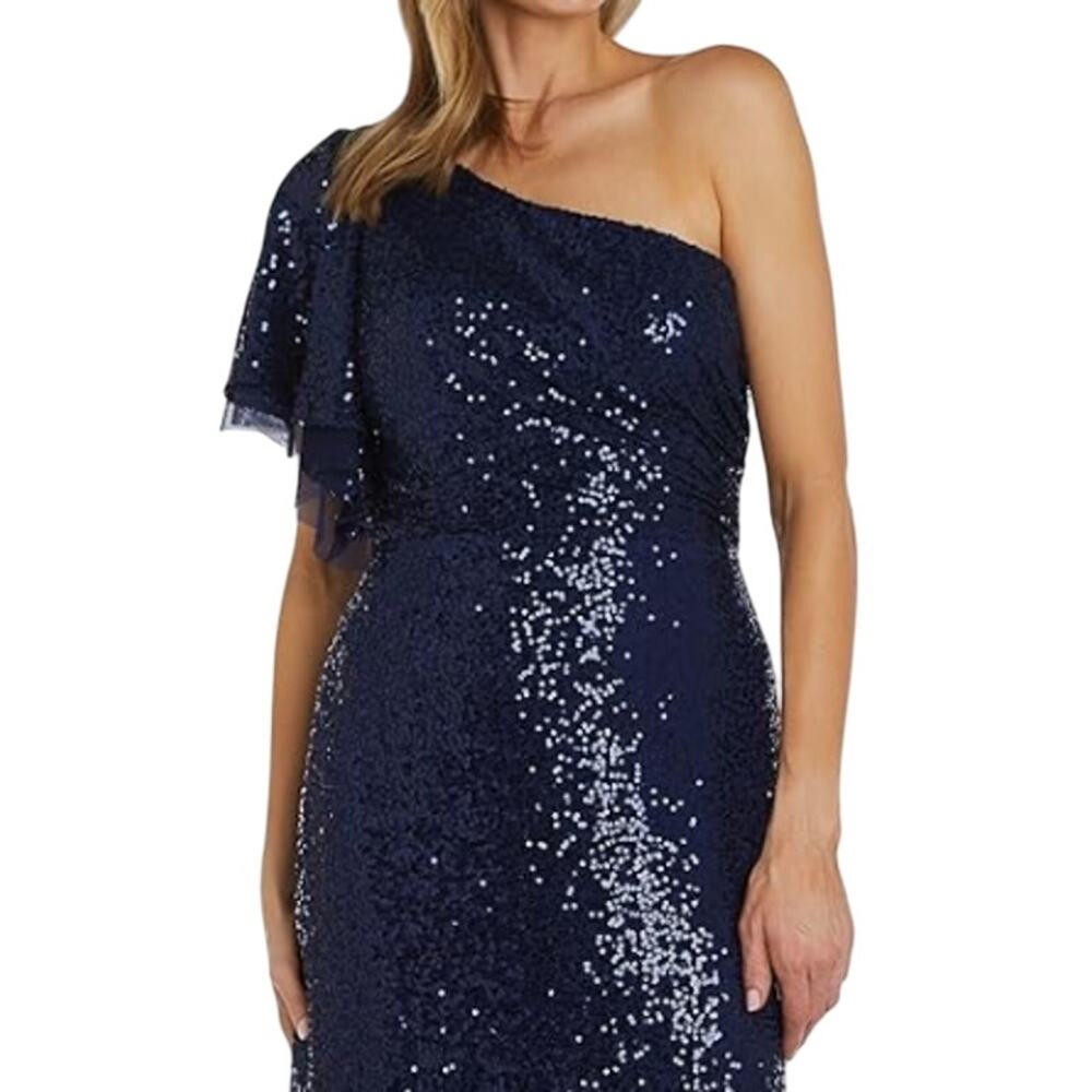 NW Nightway One Shoulder Sequin Formal Gown Navy Blue 6 NWT - Picture 3 of 13